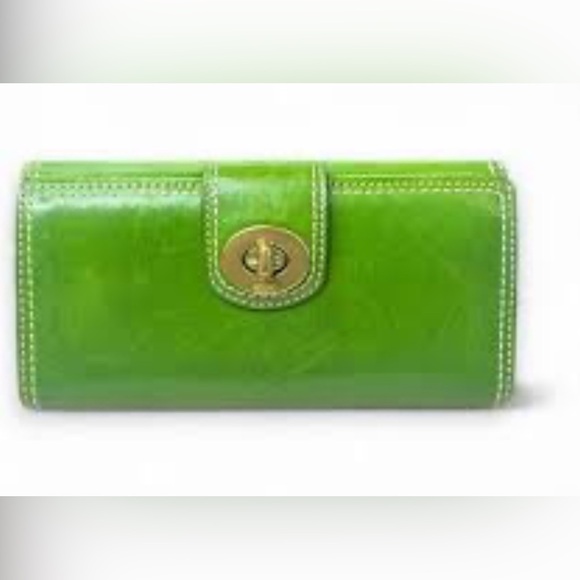 COACH VINTAGE Y2K AVOCADO GREEN LEATHER TURN-LOCK BIFOLD WALLET - Picture 1 of 10